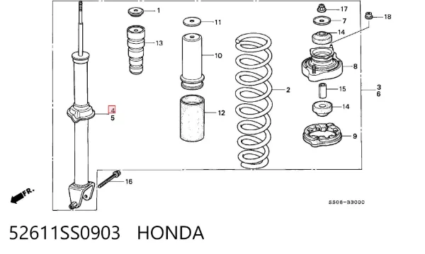 Амортизатор задний 52611SS0903 Honda