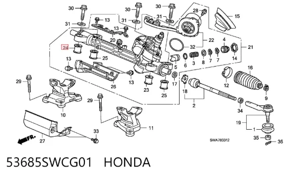 Сайлентблок крепления рулевой рейки 53685SWCG01 Honda
