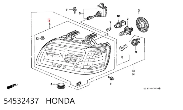 Правая фара 54532437 Honda