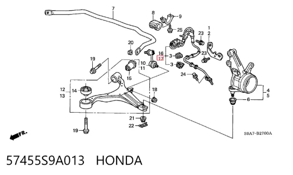 Датчик АБС (ABS) передний левый 57455S9A013 Honda