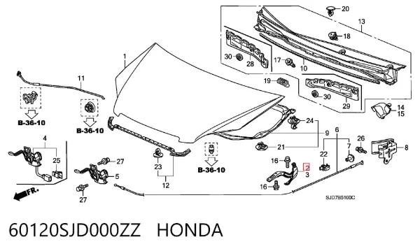 Петля капота правая 60120SJD000ZZ Honda