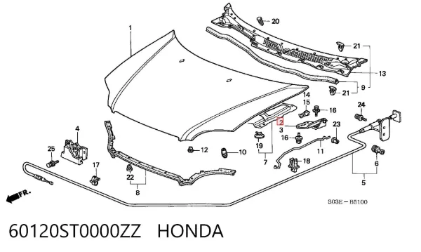 Петля капота правая 60120ST0000ZZ Honda