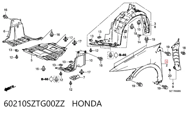 Крыло переднее правое 60210SZTG00ZZ Honda