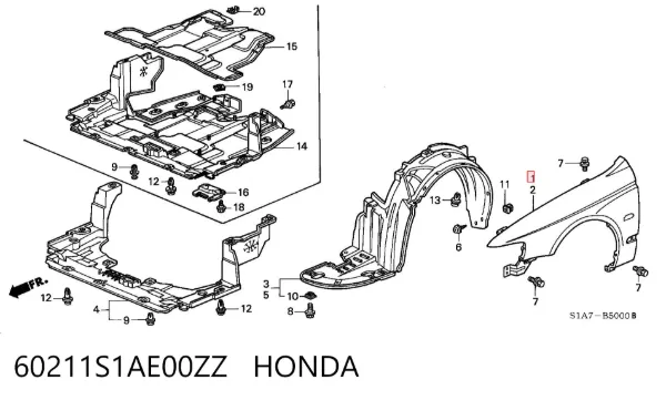 Крыло переднее правое 60211S1AE00ZZ Honda