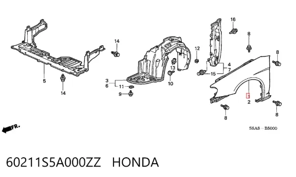 Крыло переднее правое 60211S5A000ZZ Honda