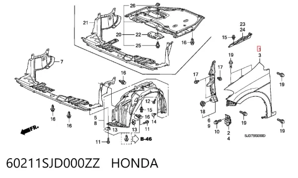 Крыло переднее правое 60211SJD000ZZ Honda