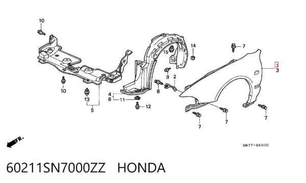Крыло переднее правое 60211SN7000ZZ Honda