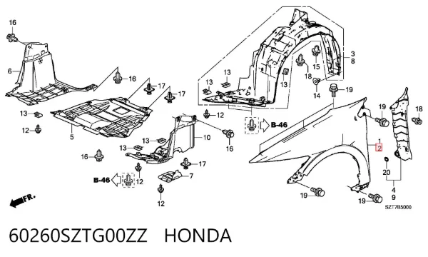 Крыло переднее левое 60260SZTG00ZZ Honda