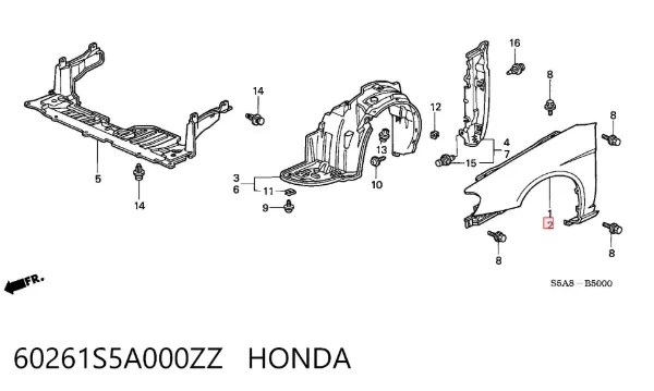 Крыло переднее правое 60261S5A000ZZ Honda