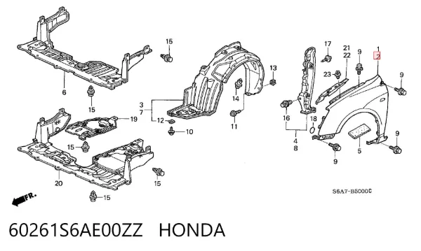 Крыло переднее левое 60261S6AE00ZZ Honda