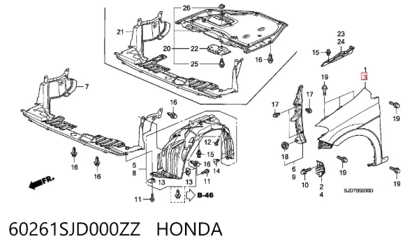 Крыло переднее левое 60261SJD000ZZ Honda