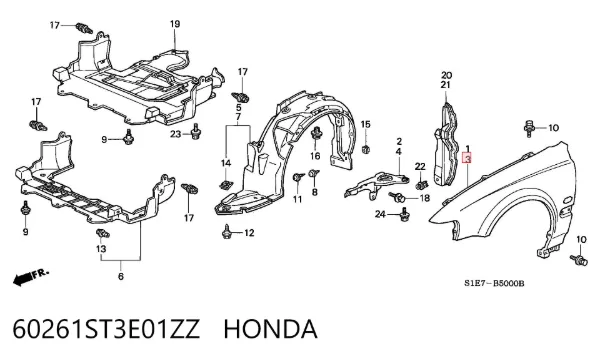 Крыло переднее левое 60261ST3E01ZZ Honda