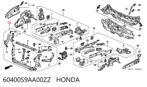 Рамка радиатора 60400S9AA00ZZ Honda