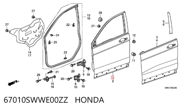 Дверь передняя правая 67010SWWE00ZZ Honda