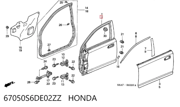 Дверь передняя левая 67050S6DE02ZZ Honda