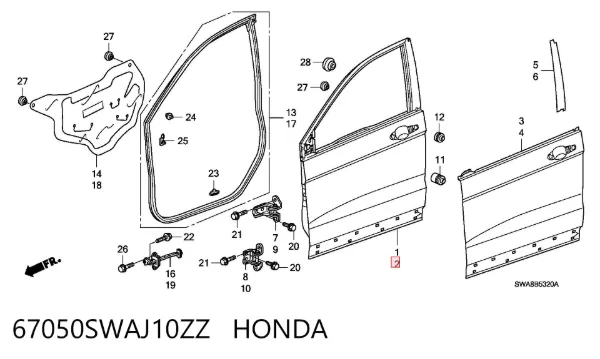 Дверь передняя левая 67050SWAJ10ZZ Honda