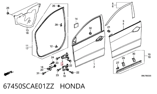 Петля двери передней левой 67450SCAE01ZZ Honda