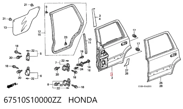 Дверь задняя правая 67510S10000ZZ Honda