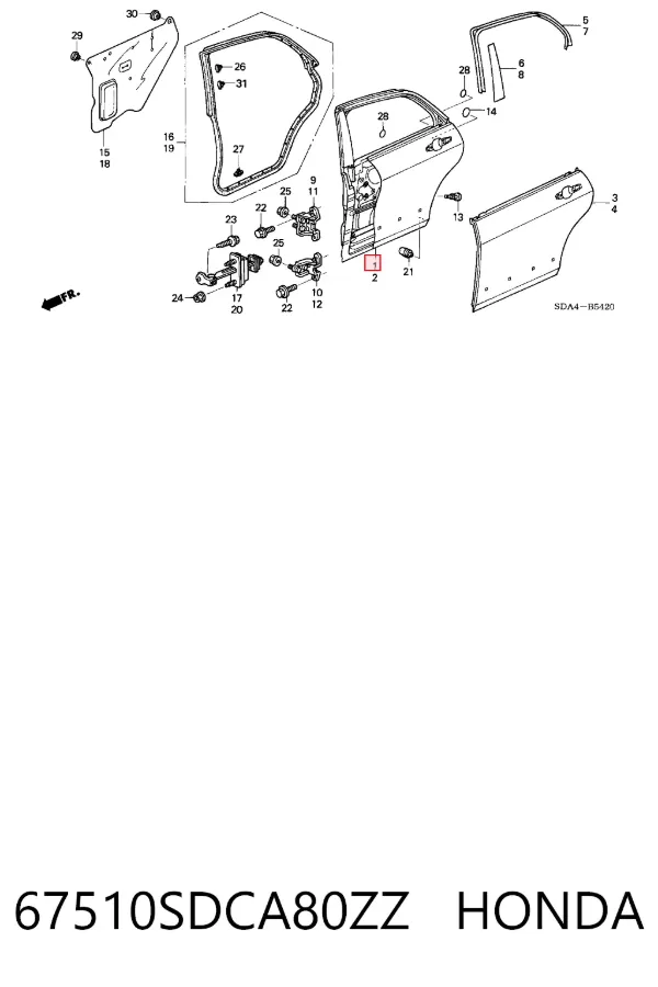 Дверь задняя правая 67510SDCA80ZZ Honda