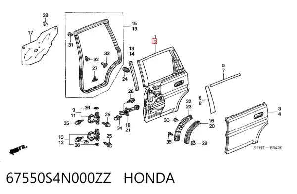 Дверь задняя левая 67550S4N000ZZ Honda