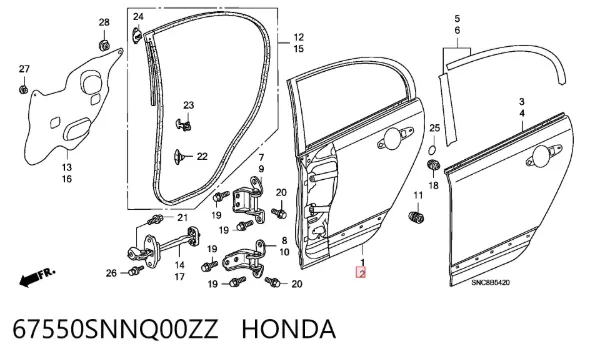 Дверь задняя левая 67550SNNQ00ZZ Honda