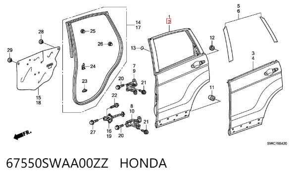 Дверь задняя левая 67550SWAA00ZZ Honda