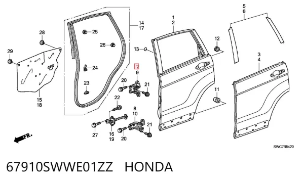 Петля двери задней правой 67910SWWE01ZZ Honda