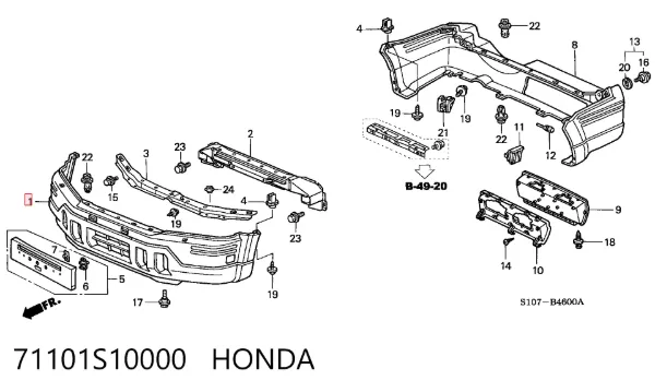 Передний бампер 71101S10000 Honda