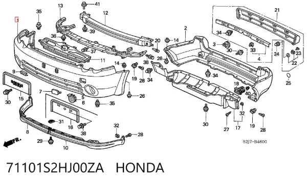 Передний бампер 71101S2HJ00ZA Honda