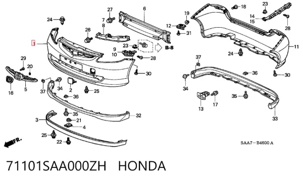 Передний бампер 71101SAA000ZH Honda