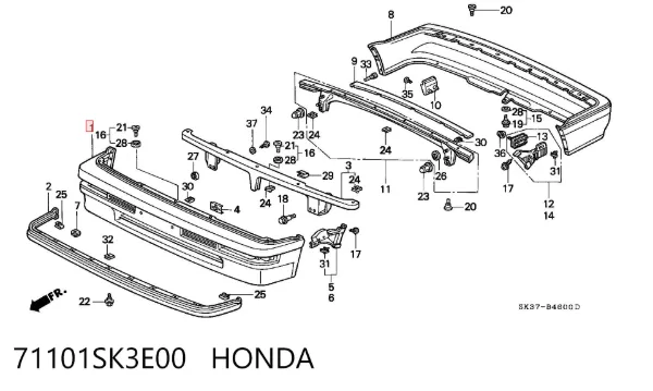 Передний бампер 71101SK3E00 Honda