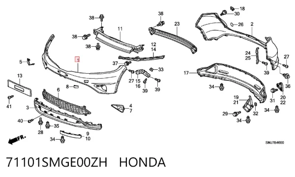 Передний бампер 71101SMGE00ZH Honda