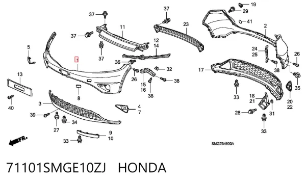 Бампер передний, верхняя часть 71101SMGE10ZJ Honda