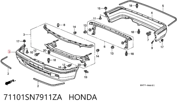 Передний бампер Honda Accord V