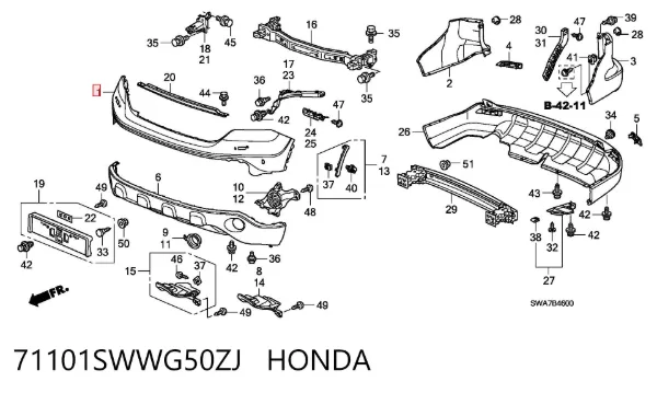 Передний бампер 71101SWWG50ZJ Honda