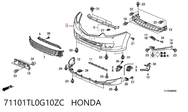Передний бампер 71101TL0G10ZC Honda