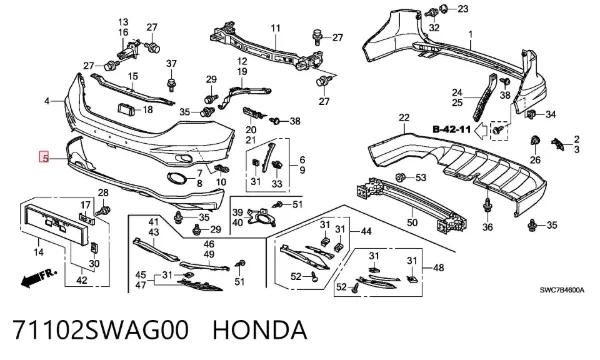 Бампер передний, нижняя часть 71102SWAG00 Honda