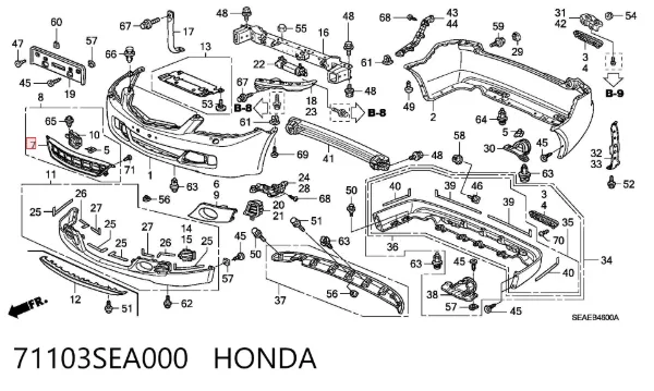 Решетка бампера переднего 71103SEA000 Honda