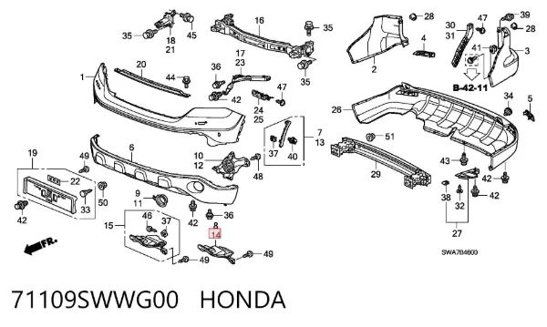 Накладка бампера переднего левая 71109SWWG00 Honda