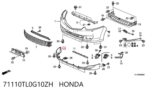 Спойлер переднего бампера 71110TL0G10ZH Honda