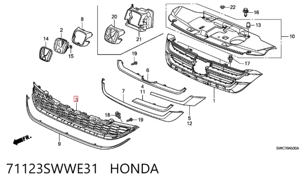 Решетка радиатора 71123SWWE31 Honda