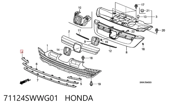 Молдинг решетки бампера переднего правый 71124SWWG01 Honda