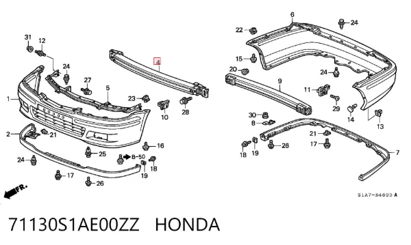 Усилитель переднего бампера 71130S1AE00ZZ Honda