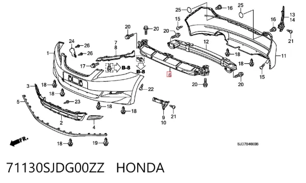 Усилитель переднего бампера 71130SJDG00ZZ Honda