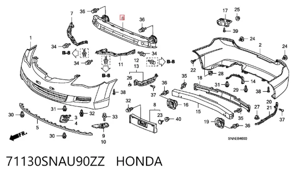 Усилитель переднего бампера 71130SNAU90ZZ Honda