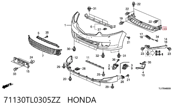 Усилитель переднего бампера 71130TL0305ZZ Honda