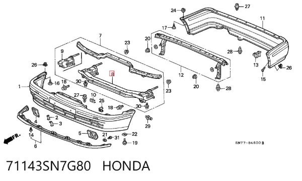Усилитель переднего бампера 71143SN7G80 Honda
