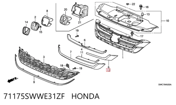 Решетка радиатора 71175SWWE31ZF Honda