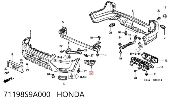 Кронштейн бампера переднего левый 71198S9A000 Honda