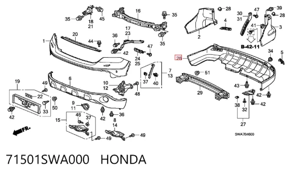 Задний бампер 71501SWA000 Honda